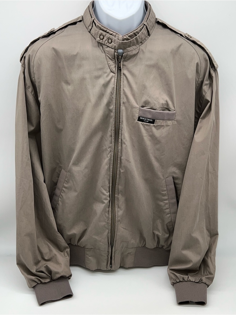 Men's Taupe-Style Bomber Jacket with Stand Collar